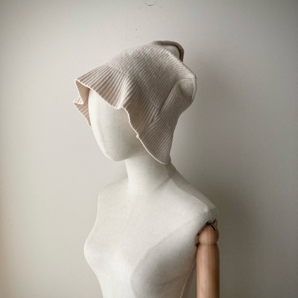 joodito origami crown wool cotton sweater hat ribbed beanie bucket cloche cream - Picture 8 of 11
